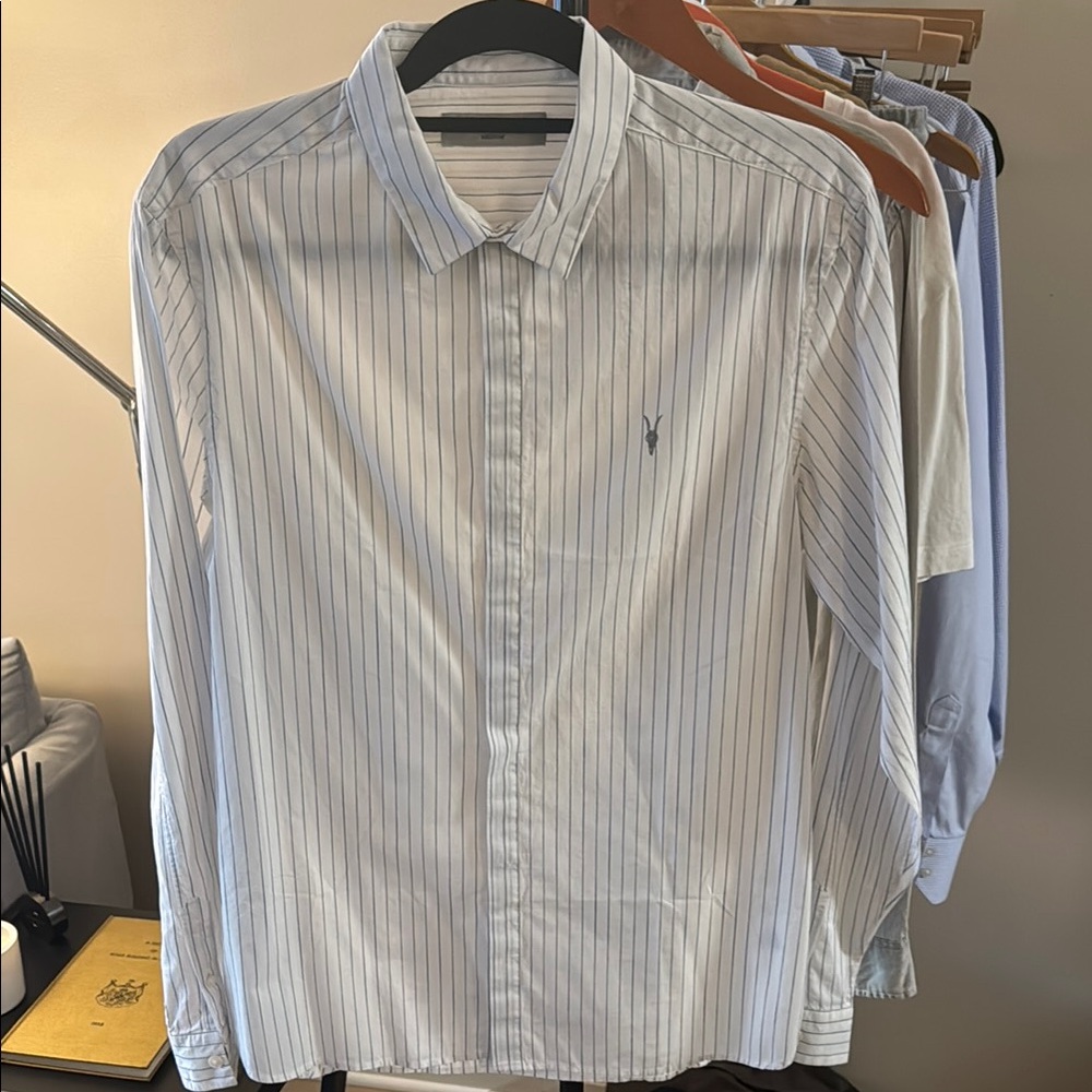 All Saints Poplin White Striped Shirt NWOT - Men M